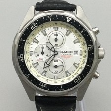 Casio 2328 AMW-330 Mens Watch 46mm Silver Tone Leather Chronograph New Battery