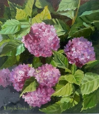 Hydrangea Painting Floral Original Art Impasto Oil Still life 9x8 inch