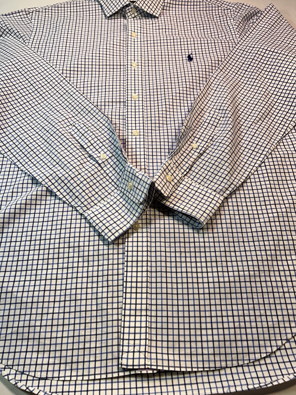 Polo Ralph Lauren Uomo XL Bianco Blu Plaid Pony L S Camicia Taglio Away Collo