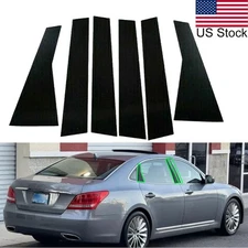 6pcs Glossy Black Pillar Posts Window Door Covers Trim For 11-15 Hyundai Equus