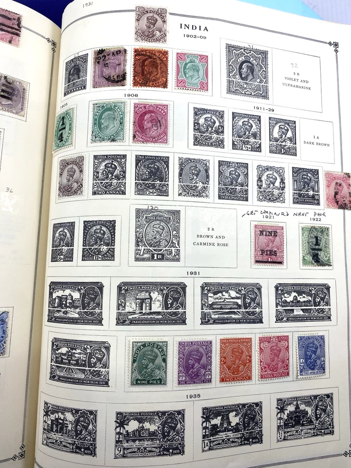 India - tres páginas de álbum de números clásicos de la India de 1855 a 1940, como nuevo y usado Foto 2 de 4