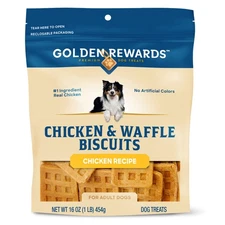 Golden Rewards Chicken & Waffle Biscuits Treats for Dogs, 16 oz Bag