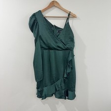 Lulus moment so fine single sleeve ruffle mini dress forest green medium