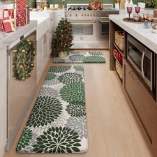 KIMODE Christmas Kitchen Mats for Floor Anti Fatigue, Floral Kitchen Rugs Sets 