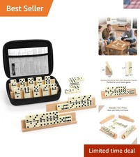 Jumbo Dominos Set for Adults with 4 Wooden Racks/Trays, Double 6 Dominoes Tra...