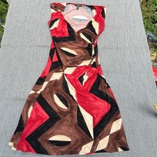 Lauren Ralph Lauren Geometric Abstract Print Faux Wrap Dress Red Brown Small