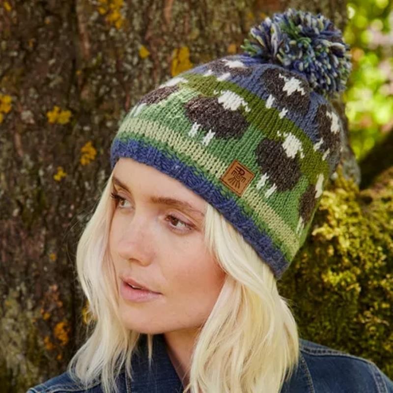 Pachamama Flock Of Herdwick Sheep Bobble Beanie hat hand knit sheep lover gift
