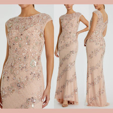 NWT MAC DUGGAL [ 12 ] 5500 Embellished Bateau Neck Cap Sleeve Gown Nude #S1634