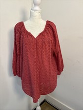 Chaps Rose Eyelet Lace Boho Blouse V-neck 3/4 Sleeve 