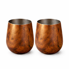2 x Real Stainless Steel Stemless Wine Tumbler Cooler Cup Drinking Glass Gift