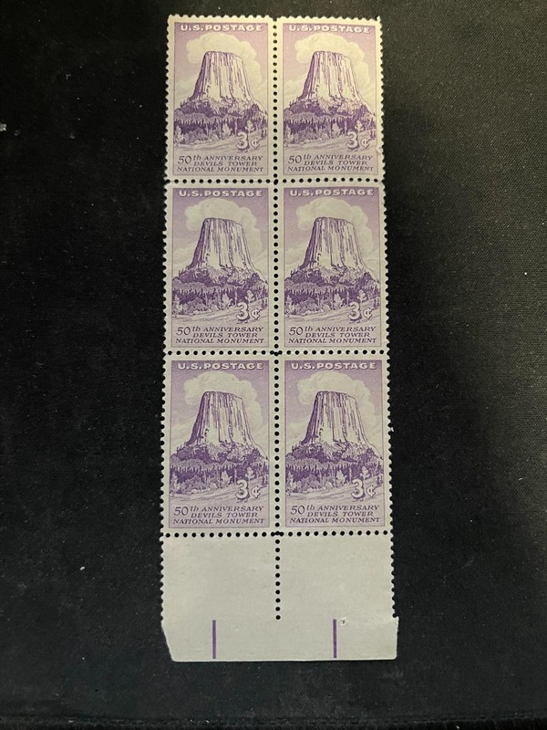 US Scott # 1084, Devil's Tower, Plate Block of (6) 1956 3¢ Stamps, MNH