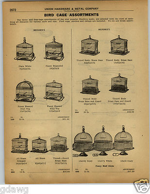 1922 PAPER AD 2 PG Hendryx Bird Cage Cages Half Globe Brass Enamel