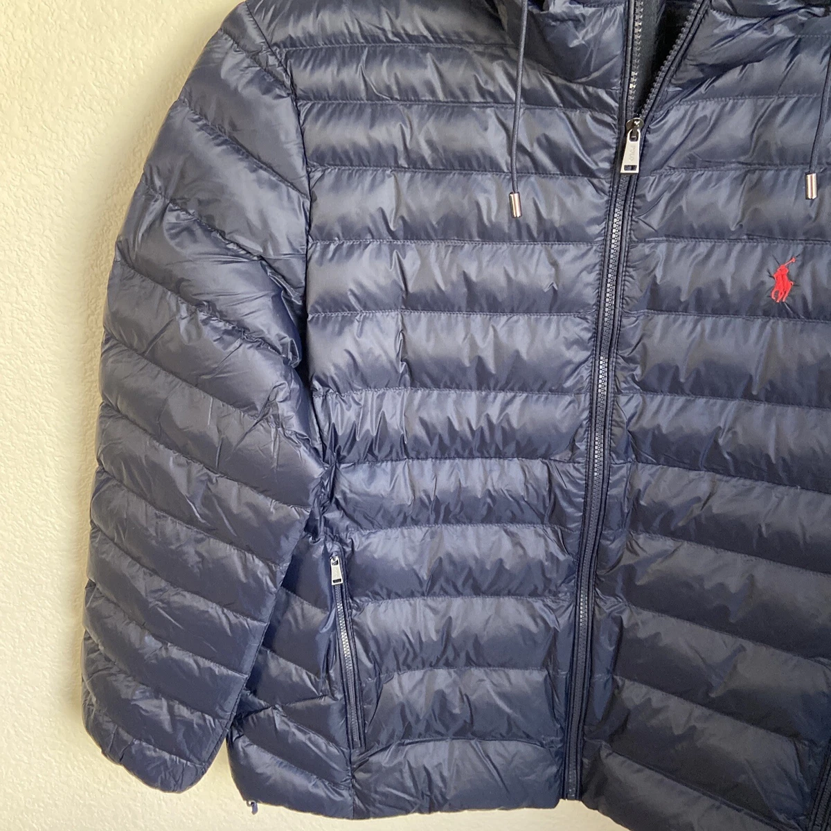 Polo ralph lauren lightweight down puffer jacket hooded packable in navy sales