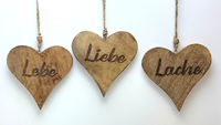 "Formano HäNger Herz 3Er Set Groß \"Lebe,Liebe,Lache\" Mangoholz"