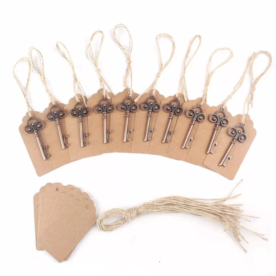 10 Juegos, Abridor de Botellas Llave Rústica Decoración Boda + Etiquetas Favores Fiesta  Foto 2 de 4