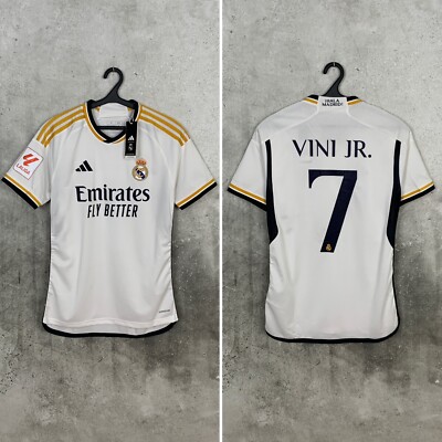 Maillot Real Madrid Domicile 2023-2024 UCL Vini Jr #7 - Adidas Blanc Taille S