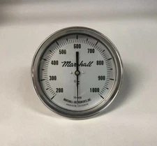 Industrial Stack/Furnace Thermometer, 200-1000F, 5" Dial, 2.5" Stem, 1/2" NPT