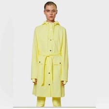 Rains Curve Jacket Belt Waist Yellow Straw Hood Size Small Nwt