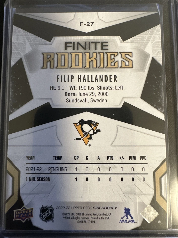 2022-23 SPx Filip Hallander SPx Finite Rookies RC #/499!!! #F-27 - Image 2 of 2