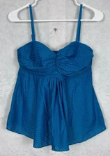 A Shore Fit Womens 8 Tummy Solutions Separates Mesh Tankini Swim Top Blue New WT