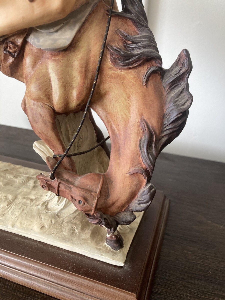 Vintage Bucking Bronco Cowboy & Horse Porcelain Ceramic Statue