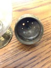 Vintage Clear Glass Imprinted Lettering Pepper Shaker with Brass Bottom and Lid — photo 6