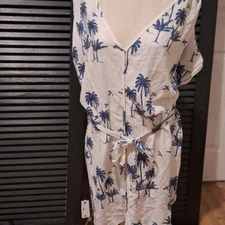 NEW H&M Linen Blend Blue White Palm Tree Tie Dress Desmond & Dempsey Collab