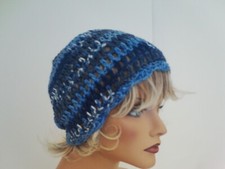 BLUE MULTI COLOR BEANIE CAP HAT HAND CROCHET BERET SKULL CAP CLOCHE TAM