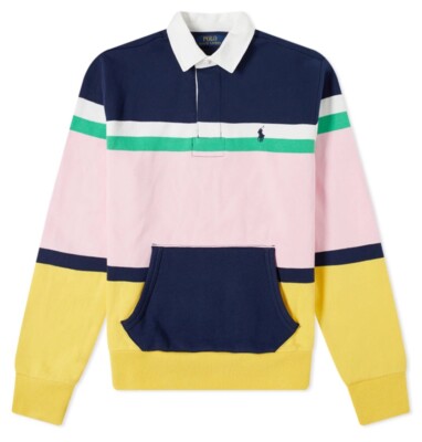 Polo Ralph Lauren Rugby-Shirt mehrfarbig gestreift Kängurutasche Herren Größe L NEU