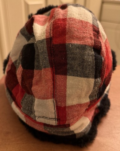 Red/Black/ White Plaid Winter Trapper Hat Faux Fur One Size Fits Most - Picture 4 of 6