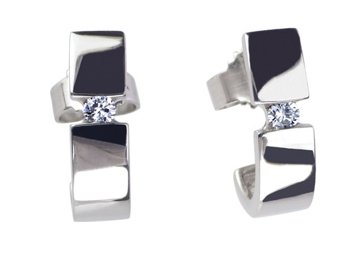 Moderne 9 K 375 Weißgold 0,10 ct Brillant Damen Halbcreole Creole Ohrringe! - Picture 4 of 4