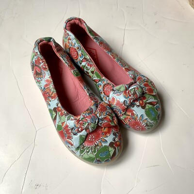 New Oilily Floral Leather Ballet Flats Italian European Shoes Girls US 8.5 EU 25