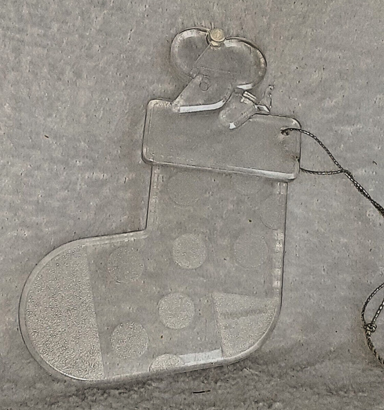 Vintage Tupperware Christmas Ornament - Mouse & Stocking -Clear Acrylic - w/ box