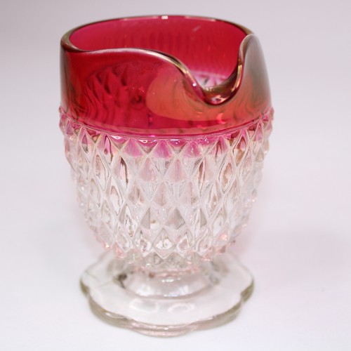 VINTAGE 1960s Indiana Glass Creamer Rich Ruby Red Rim Diamond Point Glass Rare - Picture 3 of 10