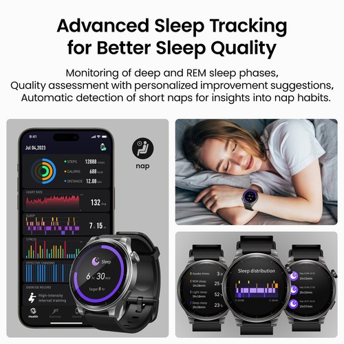 TOZO Smartwatch 1.43'' AMOLED Ekran dotykowy Bluetooth Zegarek sportowy 100+ trybów - Zdjęcie 6 z 9