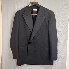 Saint Laurent Paris FW22 Men  s Double Breasted Tuxedo Blazer In Grain De Poudre