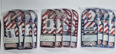 Lot 13 Master Lock 427 LOTO Hasps Bilingual Labels EN/ES/FR NEW Lockout Tagout