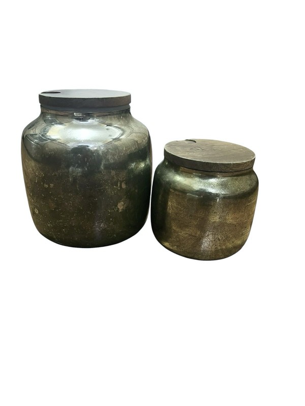 Vintage Silver Plated Canister Set Wood Lids- Mid-Century Modern Wabi Sabi Decor