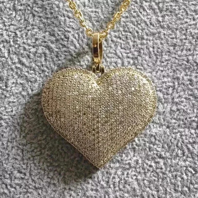14K Yellow Gold Plated 2Ct Round Cut Real Moissanite Heart Women's Charm Pendant