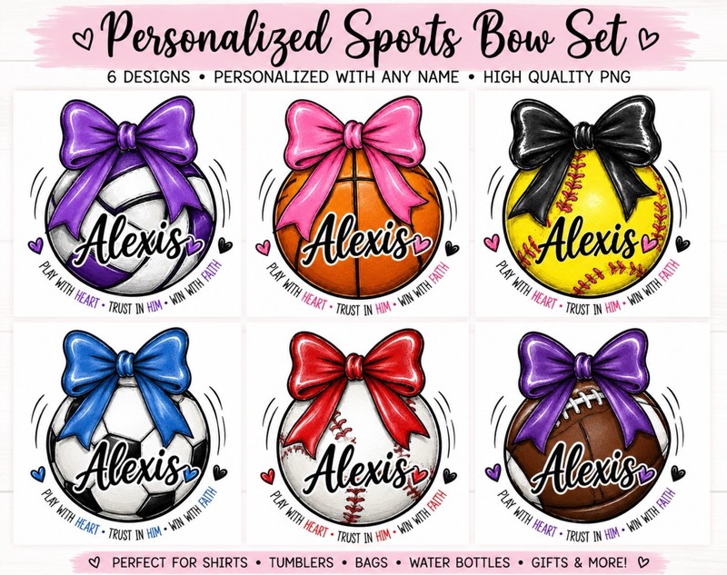 Personalized Sports Bow Bundle | Custom Athlete Name Designs 