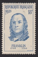 Timbre 1956 Benjamin Franklin 18f outremer n° 1085 Y&T neuf