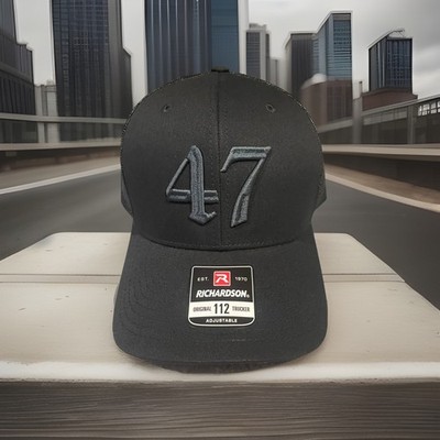Trump 47 Richardson 112 Black Trucker Hat Raised 3D Embroidery MAGA 2025.