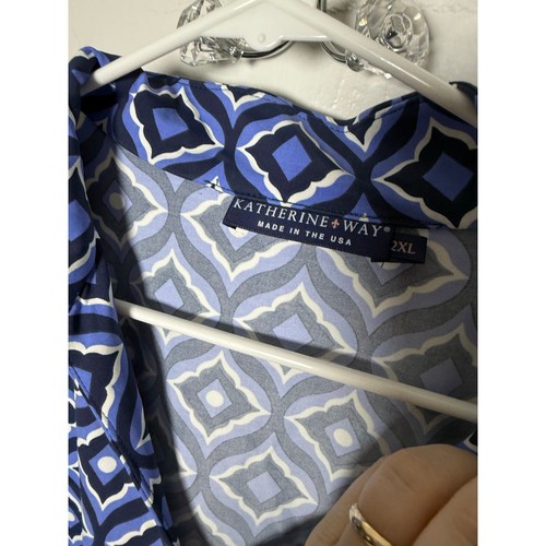 Katherine Way Blue Performance Geometric UPF 50+ Resort Coastal Dress Plus 2XL - Picture 3 of 7