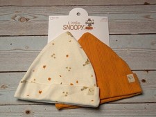 Little Snoopy Baby Beanies 2-Pack OSFM 0-6M Fall-Themed Orange White Cotton Kn