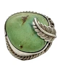 Vintage Navajo Sterling Silver Large Green Turquoise Ring Size 8.5