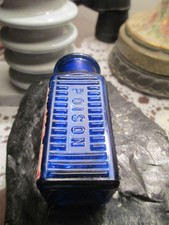 Vintage Poison Bottle Premo Pharmaceutical 3 In Coffin Shape Blue 1910's