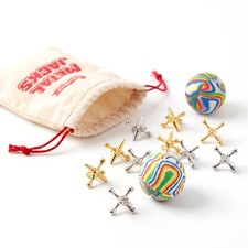 Retro Jacks Game Set with Bouncy Balls Metal Knucklebones Fivestones Kids Toy