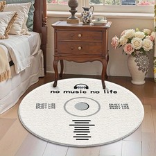 1pc Modern Minimalist Round Mat - Soft Plush Mat with No Music No Life Design, ,