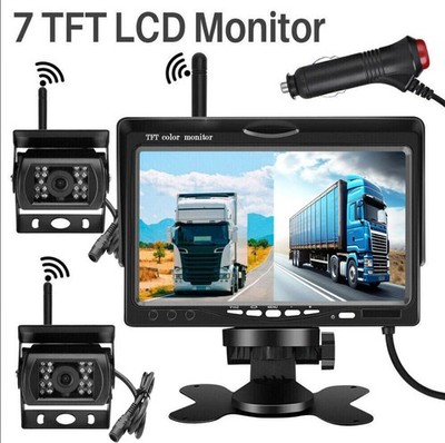 2x Wireless Rear View Reverse Camera 7'' Split Monitor for Truck Caravan 12V-24V