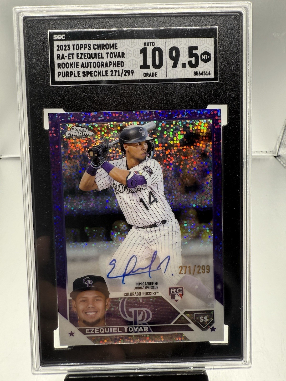 2023 Topps Chrome RC Auto Ezequiel Tovar #RA-ET Purple Speckle /299 SGC 9.5